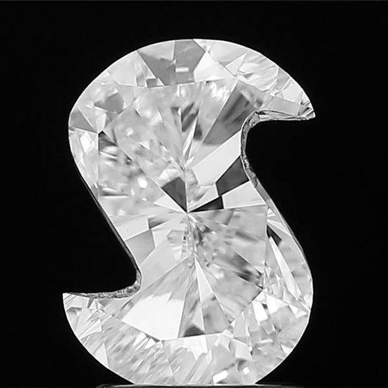 360-degree video showcase of a loose lab grown Alphabet S shape cut diamond, revealing its intricate design, full dimensions, and mesmerizing sparkle from every angle.